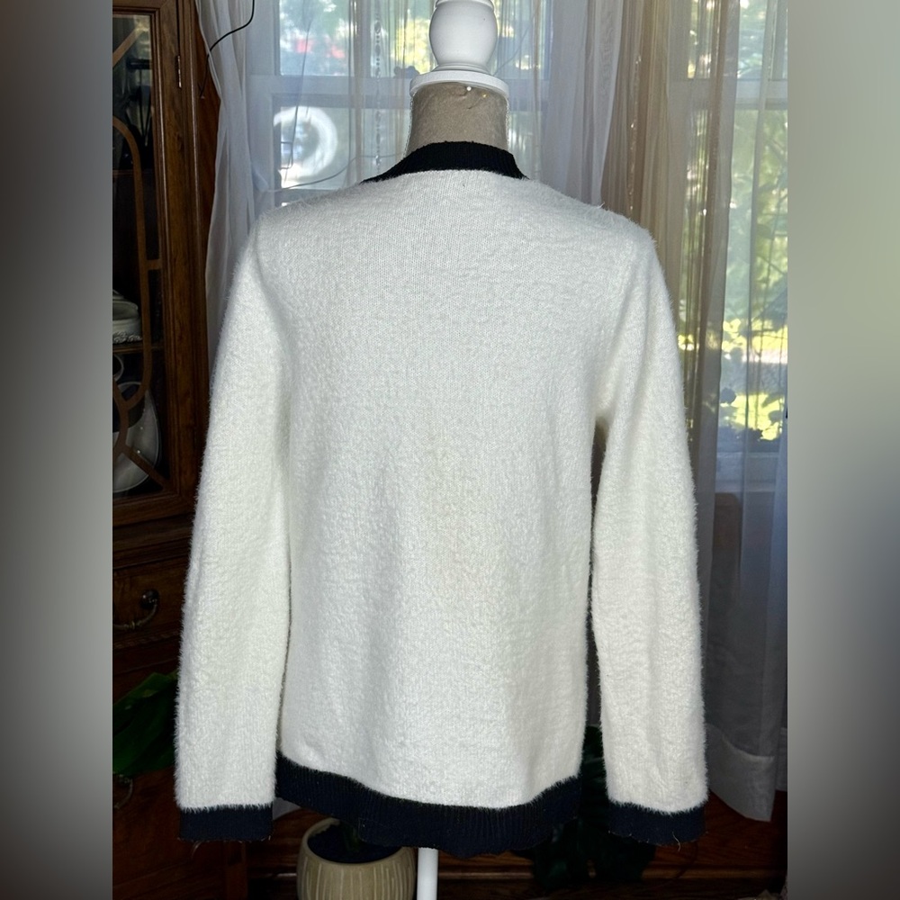 Tahari White and Black Women's Fuzzy Sweater - Picture 2 of 3